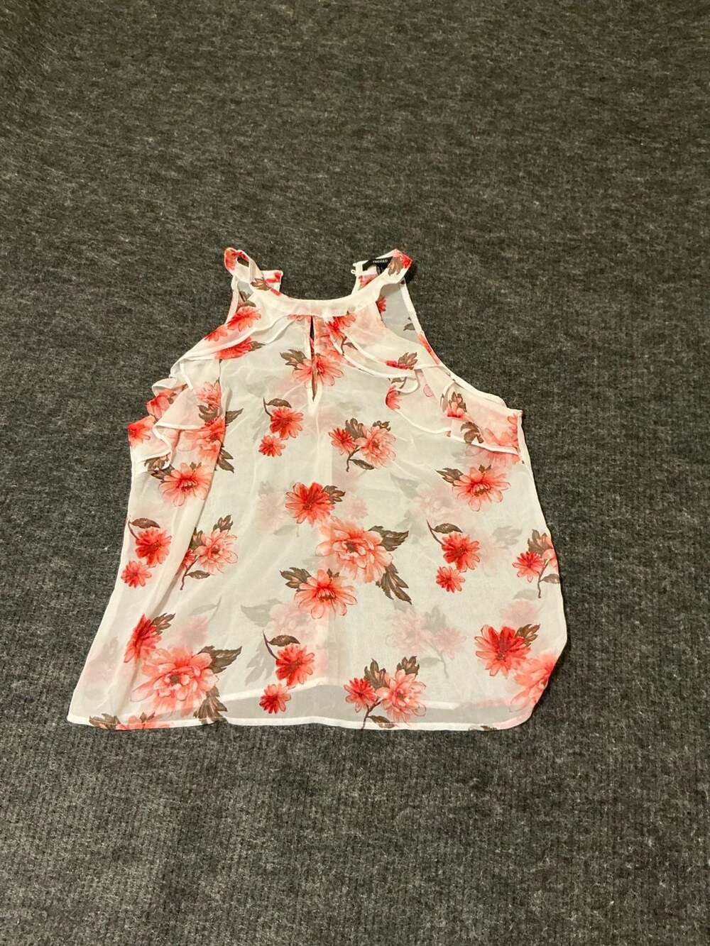 Forever 21 Halter Neck Ruffle Chiffon Tank Top Womens Size Large White Pink